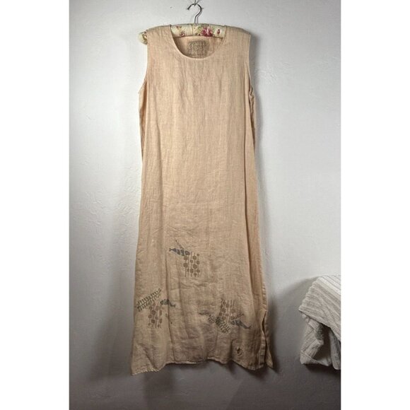 Vintage Becky’s 1633 Hand Printed Art to Wear Sleeveless Maxi Dress Medium Tan - Picture 1 of 8